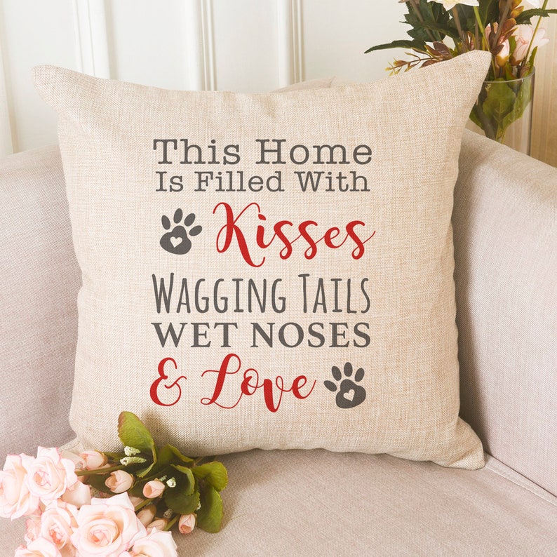 Dog Pillow Cover Dog House Throw Pillow Christmas Gift for Dog Lover Home Decor This Home is Filled with Wagging Tails & Wet Noses image 2