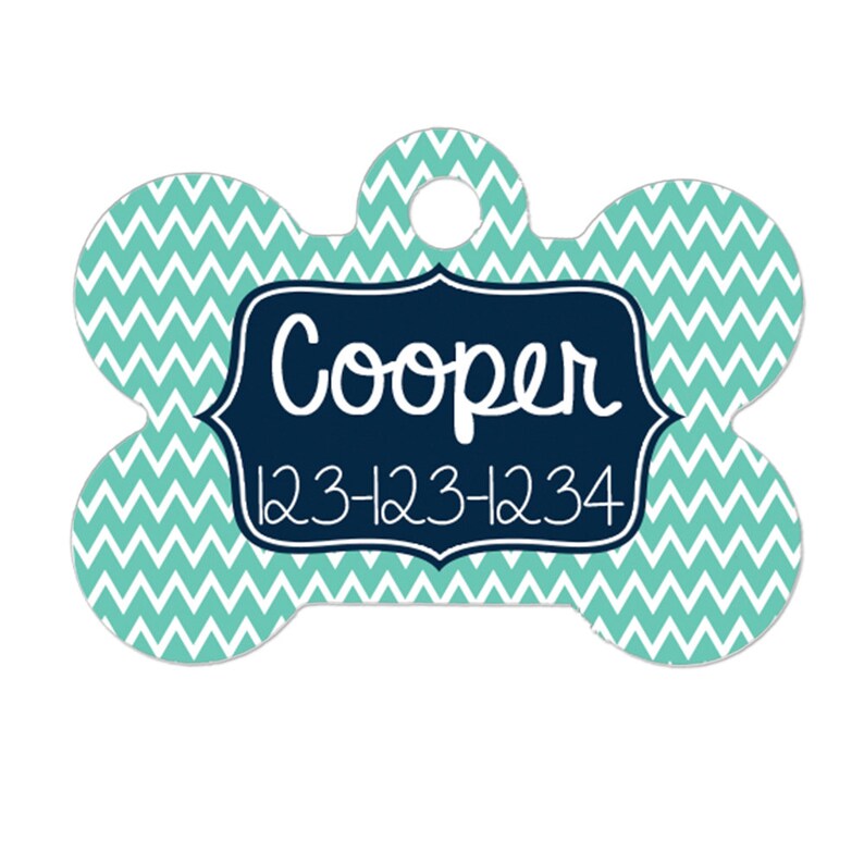 Personalized Dog Name Tag Dog ID Tag Mint Navy Custom Dog Etsy