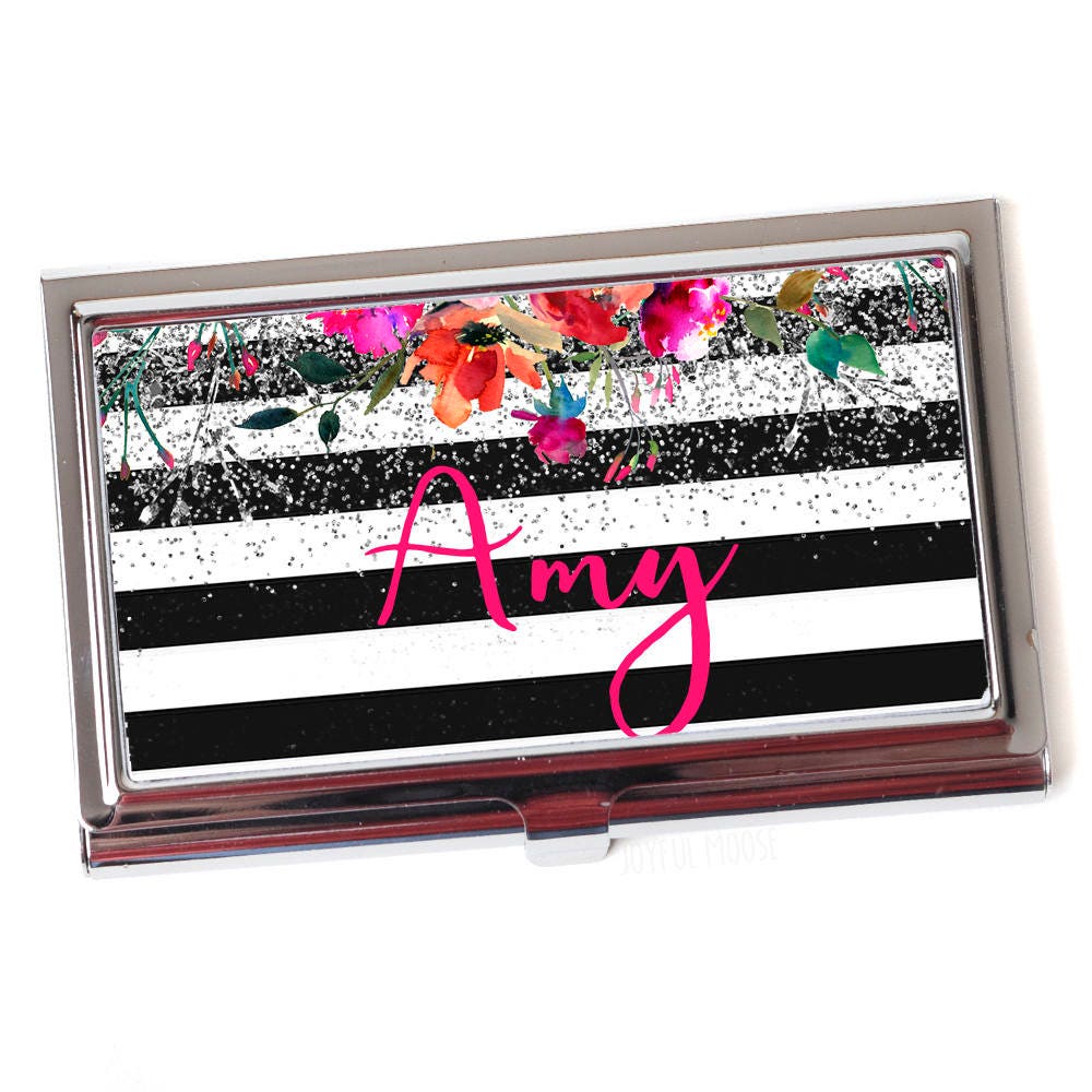 Floral Business Card Case For Women Metal Business Card