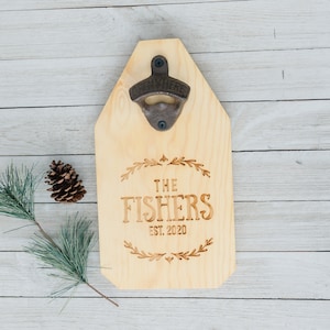 Bottle Opener, Personalized Wedding Gift, Rustic Wood Sign with Engraved Last Name and Est Year, Custom Beer Bottle Opener for Couples