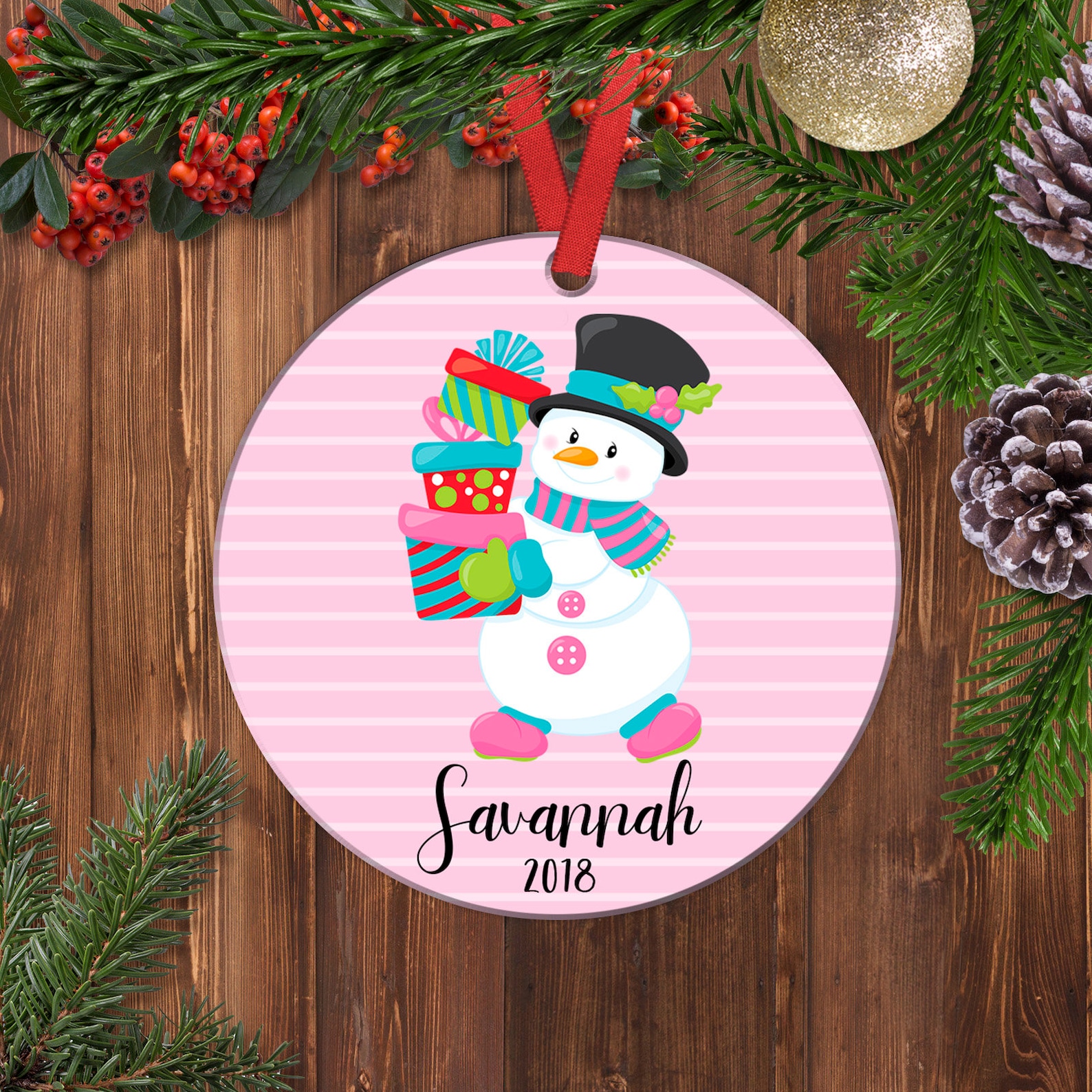 Girl Ornament Personalized Christmas Ornament Pink Snowman Etsy
