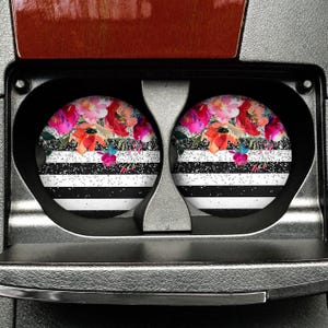 Floral Watercolor Car Coaster Set, Pink Botanical Sandstone Drink Coasters