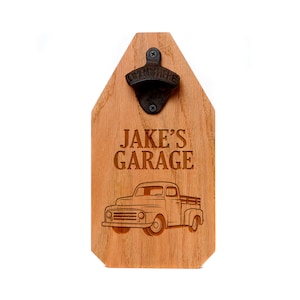 Personalized Garage Sign, rustic wood garage sign, custom garage sign, Personalized Gift for Grandpa, Men, Dad, Old Truck Beer Bottle Opener image 1