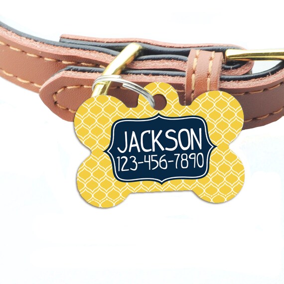 Personalized Leather DOG ID bone shape tag custom name tag and contact number