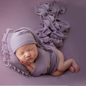 Soft n Stretch Jersey Sleepy Hat & Jersey Wrap 2 Piece Set for Newborn Photo Prop