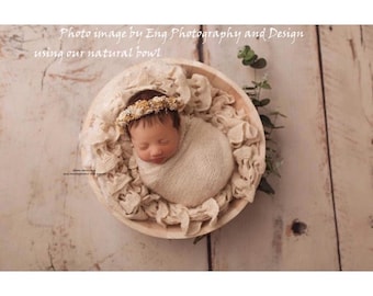 RTS, Dough Wood Bowl, Wooden Basket Bowl, Natural Wood, for Newborn Photo Prop or Sitter Prop
