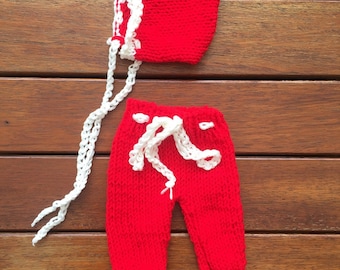 Traje navideño para recién nacidos, accesorio fotográfico, gorro de Navidad gorro y conjunto de pantalones, tejido a mano