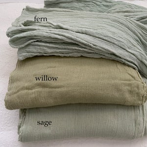 Fern Green, Sage, Light Olives, Willow, Hand dyed Wedding Table Runner, Gauze Sheer Crinkle Cotton Cheesecloth Rustic Boho Table Flow