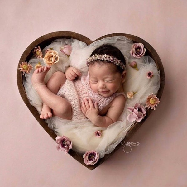 Handmade Wooden Heart Bowl, Newborn Photo Prop, Sitter Prop, Natural Wood, Newborn Heart