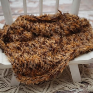 Newborn or Sitter Textured Knitted Layer, Newborn Photo Prop Layer, Mix Brown, Reversible Bump Blanket