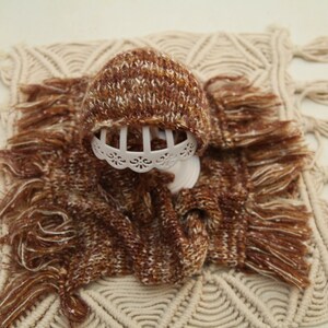 Newborn Photo Prop, Textured Fringe Layer & Bonnet Set, Mix Brown