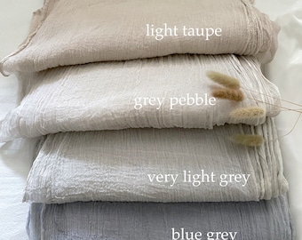 Natural Earthy Tones, Light Taupe, Warm Beige, Beige Grey, Cool Grey, Gauze Sheer Crinkle Cotton Cheesecloth Table Flow