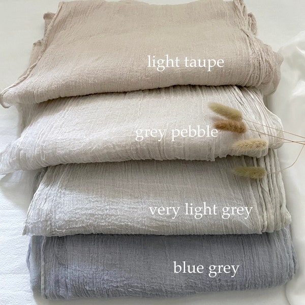 Natural Earthy Tones, Light Taupe, Warm Beige, Beige Grey, Cool Grey, Gauze Sheer Crinkle Cotton Cheesecloth Table Flow