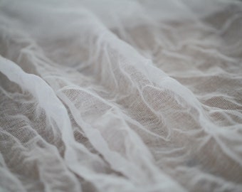 Säljs metervara, 240 cm bred, vit ekologisk bomullsgasväv av hög kvalitet, transparent gardintyg med lätt mesh, fotobakgrund
