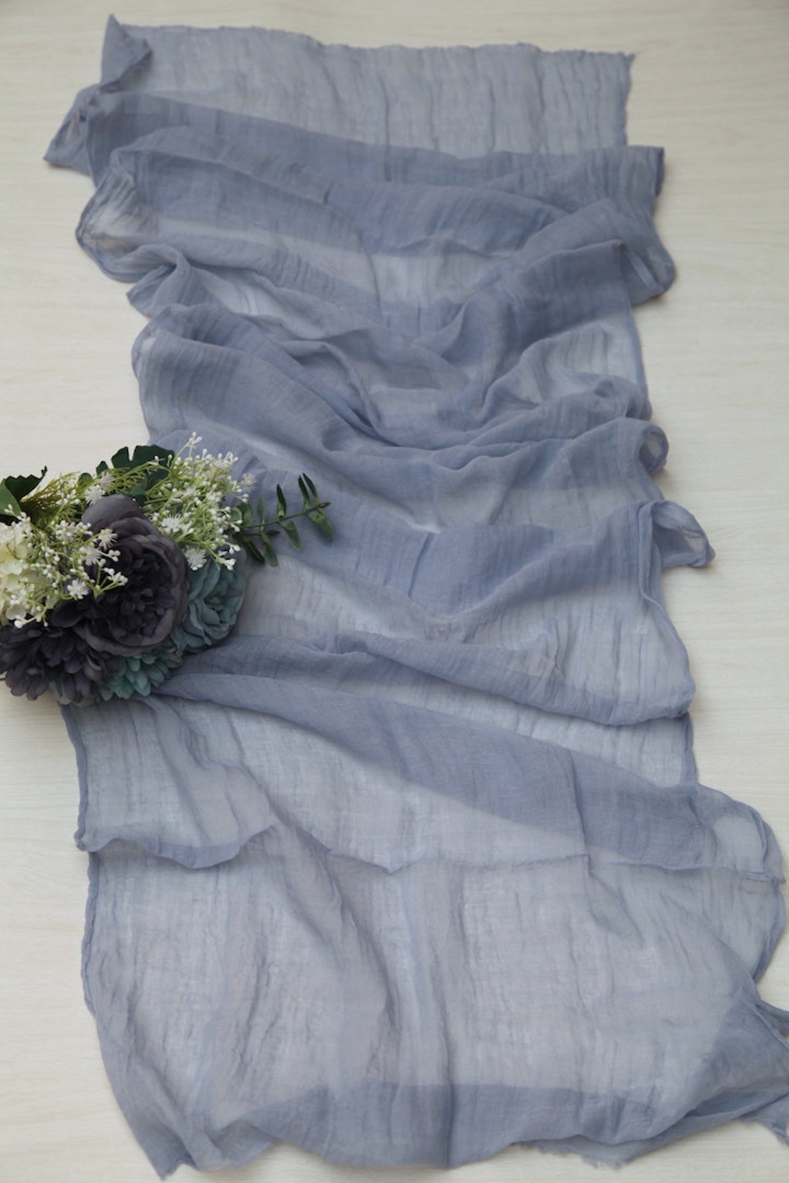 Dusty Blue Hand Dyed Wedding Table Runner Gauze Sheer Etsy