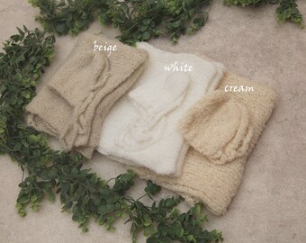 RTS, Newborn Extra Long Mohair Wrap & Bonnet Set, Naturals, 120-150cm Long, Newborn Photo Prop