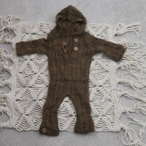 Newborn Knit Romper with Hoodie, White, Photo Prop Baby Boy Clothes Outfit