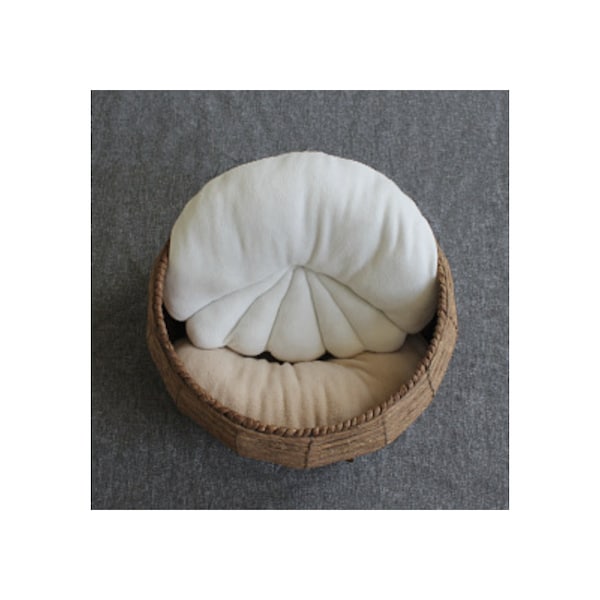 Almohadas de posicionamiento de ayuda de concha, tonos naturales, almohadas de ayuda para posar cesta de cubo, almohada con forma de frijol, accesorio de foto para recién nacido