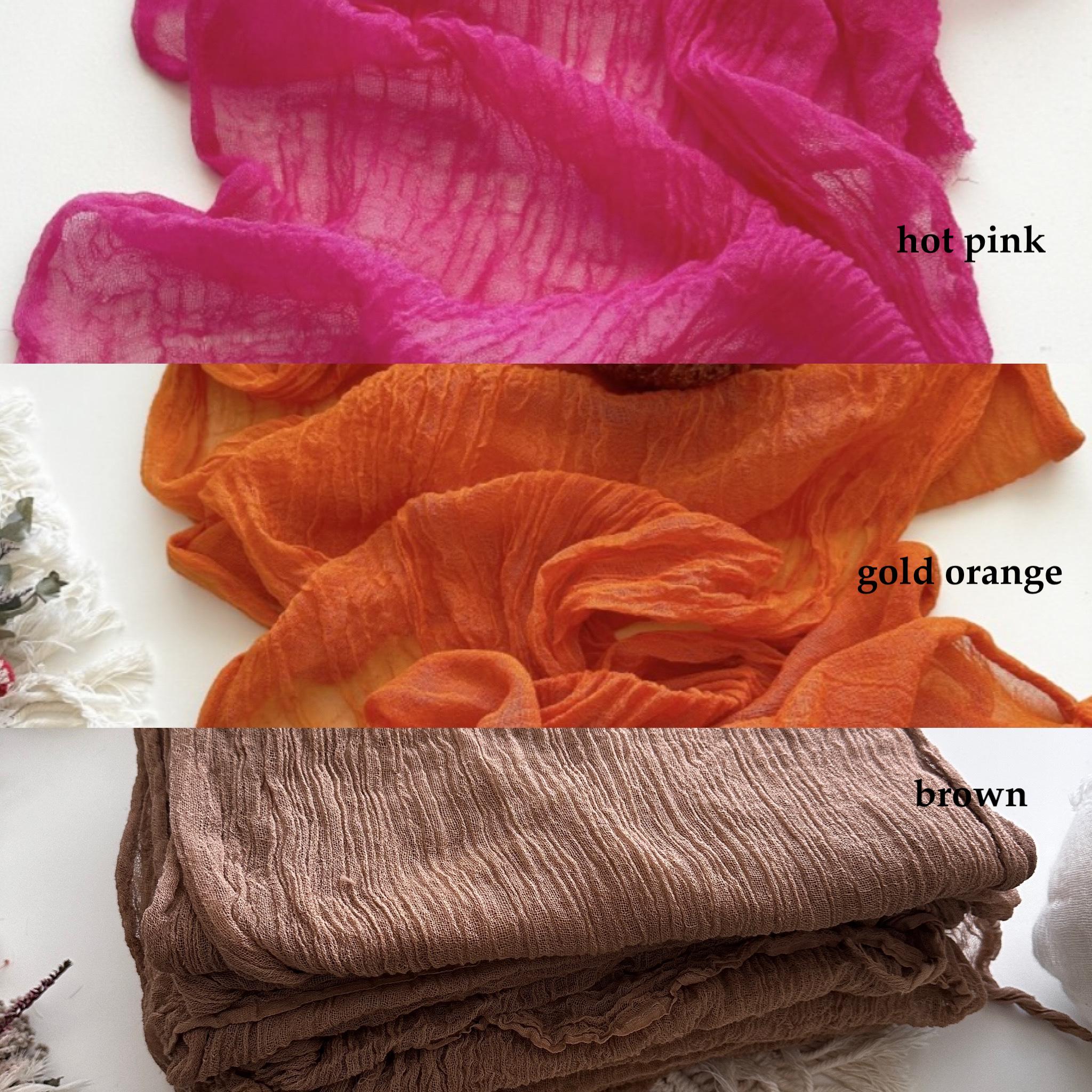 NEW Wedding Table Runner, Hand dyed Gauze Sheer Crinkle Cotton Cheesecloth, Hot Pink, Gold Orange, Brown