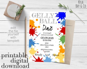 Gelly Ball Birthday Party. Digital Invite. Gelly Ball. Templett. Printable. Editable. Instant Download.
