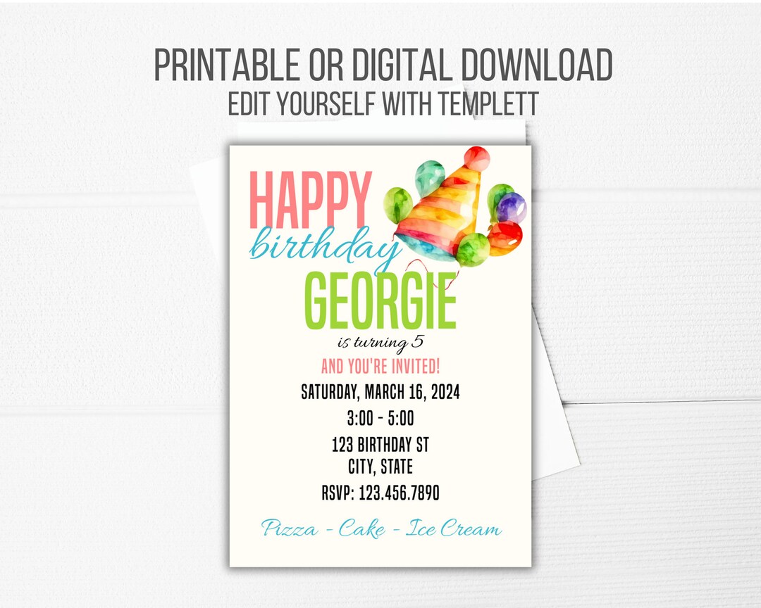 Birthday Invitation. Kids Birthday. Digital Invite. Templett. Printable