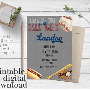 Baseball Party Invite. Play Ball. Take Me Out To The Ball Game. Digital Invitation. Batter Up. Printable. Templett. Instant Download.