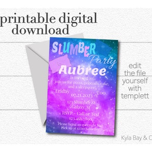 Slumber Party Birthday Party. Digital Invite. Sleepover Invite. Birthday Invite. Templett. Printable. Editable. Instant Download.