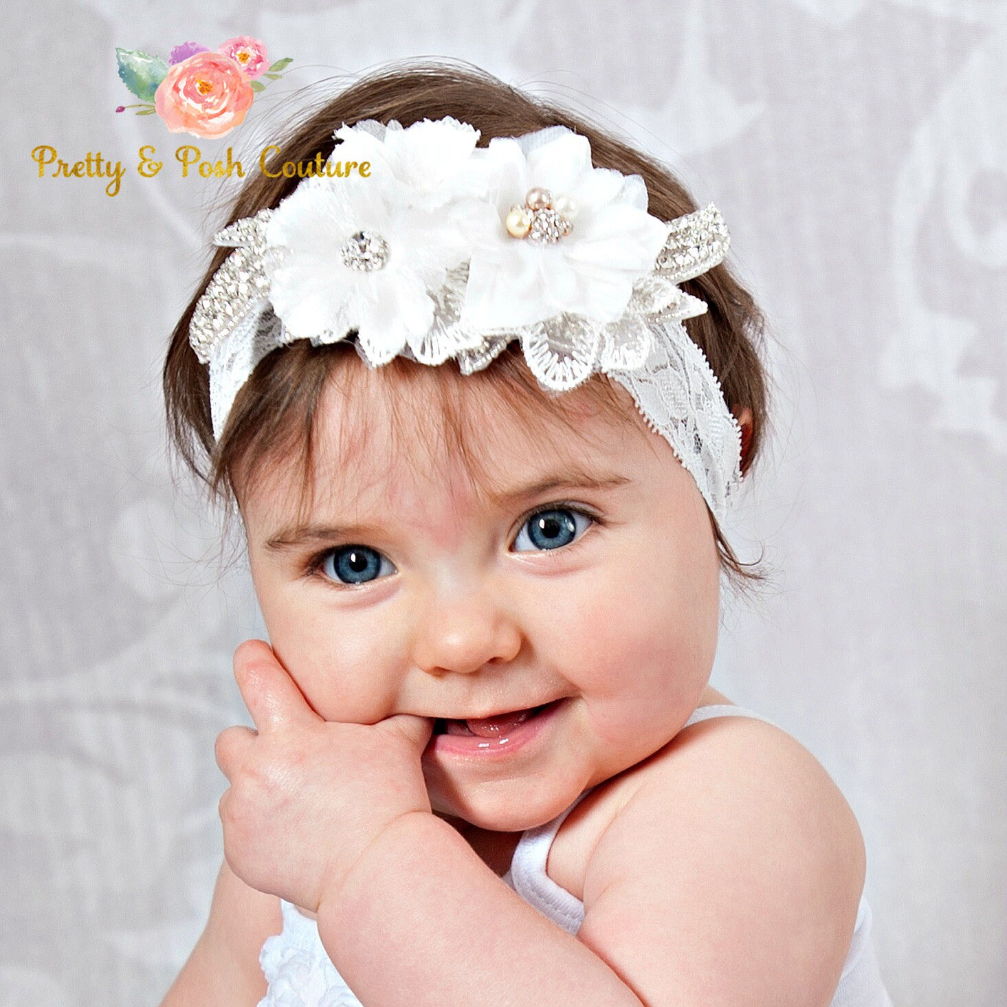 White baby headband Christening headband bridal headband Etsy