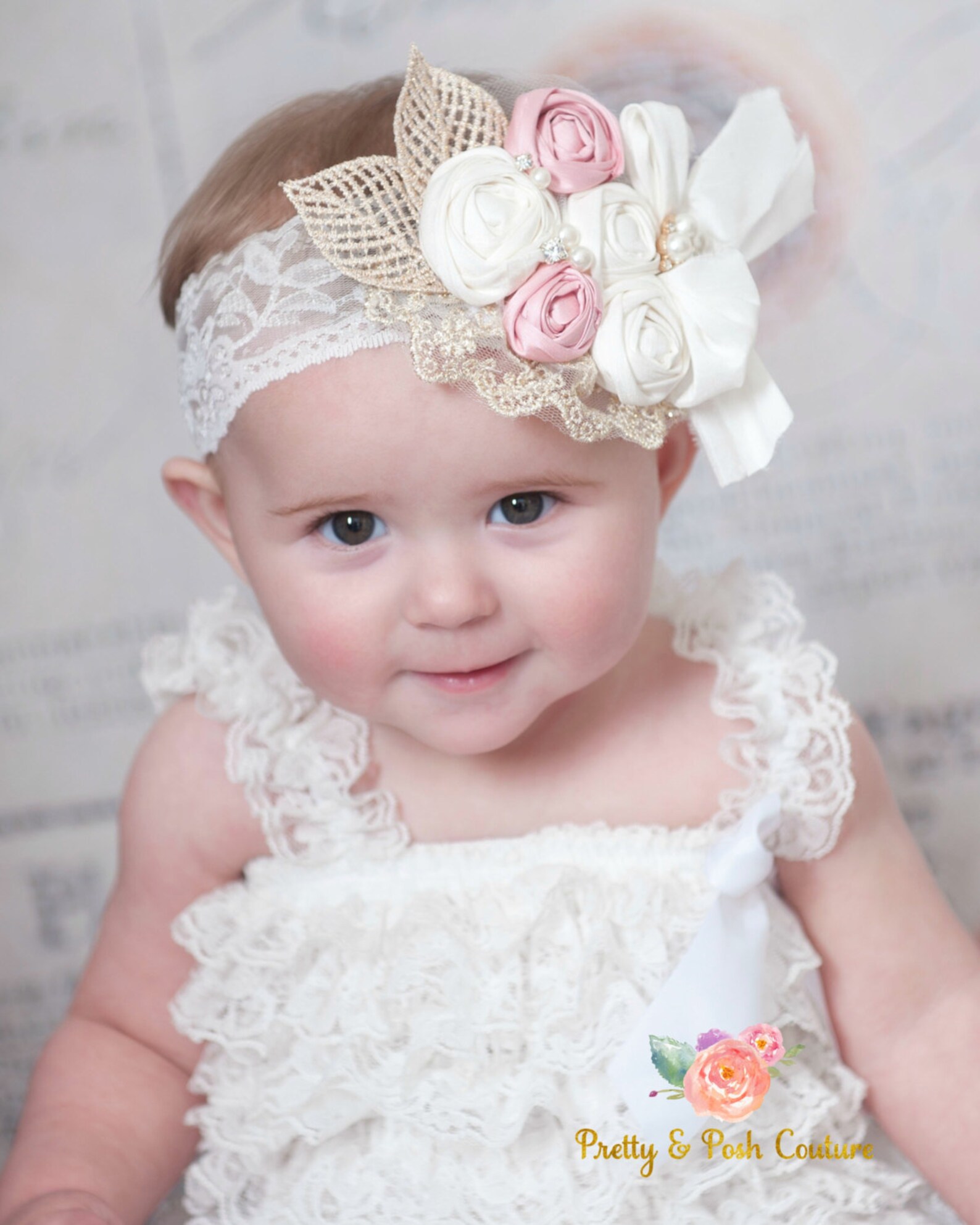 Flower girl headband Baby headbandLace headband Baby Etsy