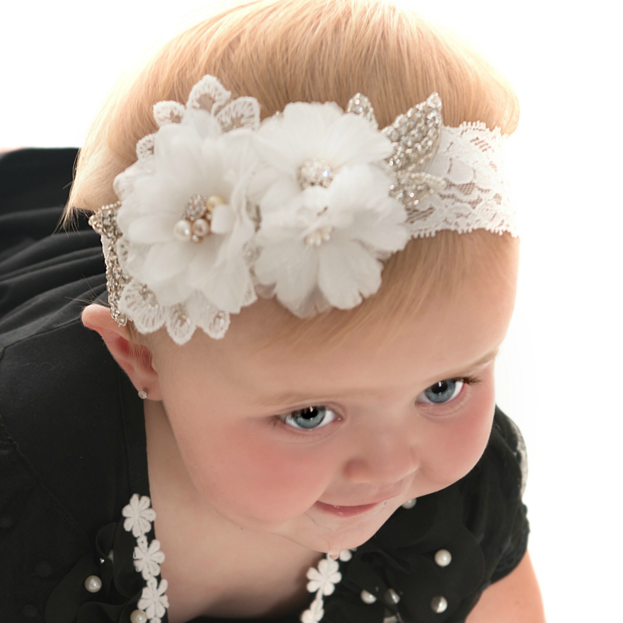 White baby headband Christening headband bridal headband Etsy