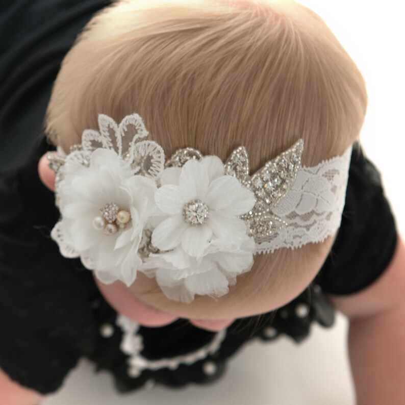 White baby headband Christening headband bridal headband Etsy