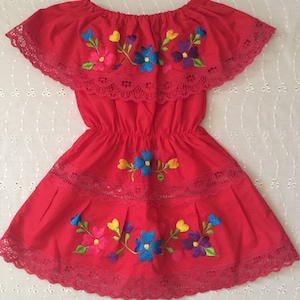 Mexicaanse meisjesjurk met kleurrijke bloemen, Mexicaanse babyjurk met bloemmotief, Campesina-jurk, eerste Mexicaanse verjaardag