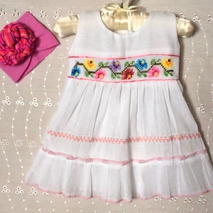 Baby Girl Mexican dress hand embroidered with Flowers.