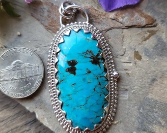 Grote hemelsblauwe Kingman Turquoise hanger - 19g Sterling Zilver 925 - Authentieke edelsteen uit Kingman, Arizona, VS