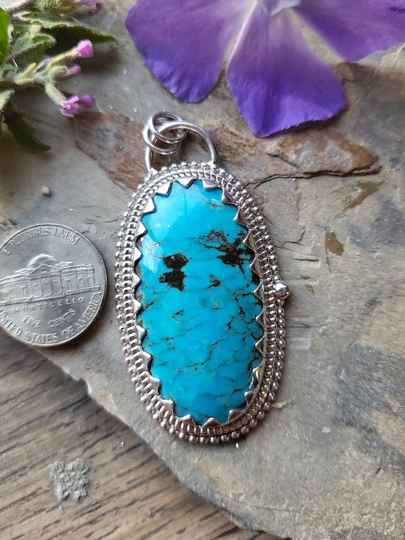 Large Sky Blue Kingman Turquoise Pendant 19g Sterling Silver 925