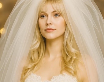 3 Tier Bouffant Blusher Fingertip Wedding Veil, 3 Layer Pouf Wedding Veil