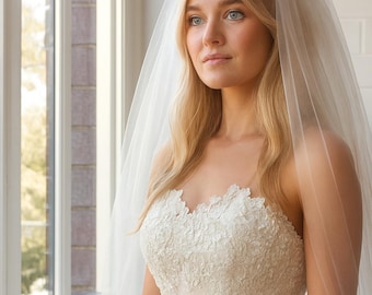 One Layer Wedding Veil, Simple Wedding Veil, Plain Veil, Bridal Veil, Cut Edge, Long Veil, Short Veil, White, Ivory, Veil, Wedding Veil