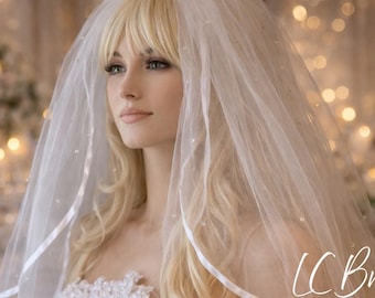Sparkling 3 Tier Wedding Veil, Satin Ribbon Edge, Veil with Crystals, Preciosa Crystals