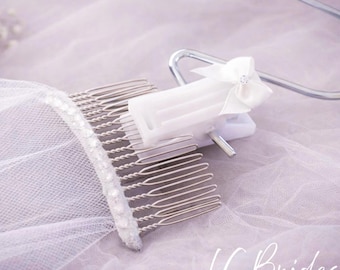 Wedding Veil Clip Hanger, White Clip, Veil Hanger with Bow, Silver Hook