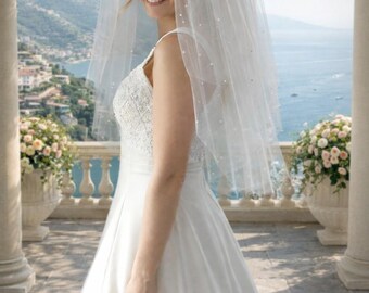 Sparkling Preciosa Crystal Wedding Veil, 3 Tier Elbow Length