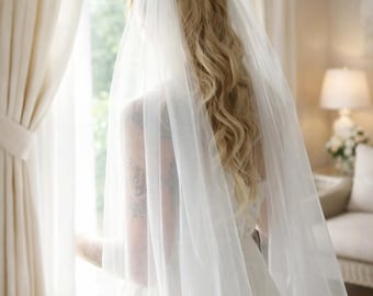 Ponytail Wedding Veil, Two Layer Tulle Fingertip Length