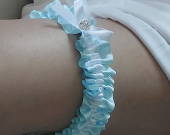 Light Blue Satin Bridal Garter, Blue Garter Set, Wedding Garter Set, Satin Blue garter