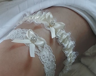 Light Ivory Bridal Garter Set, Satin and Lace Garter Set, Ivory Garter, Wedding Garter, Ivory Wedding Garter, Satin Garter