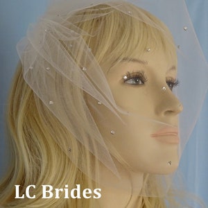 Birdcage Veil with Crystals, Birdcage Veil, Short Veil, Blusher Veil, Ivory, White, Veil, Ivory Veil, Veil with Crystals