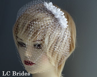 White Birdcage Veil, Veil with Crystals, Birdcage Veil with Crystals, Birdcage Veil, Crystal Birdcage, White, Veil, Wedding Veil, Short Veil