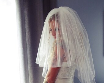Wedding Veil with Crystals, Sparkle Veil, Crystal Veil, Wedding Veil, Elbow Length Veil, Sparkling Veil, Ivory Veil, Full Veil, 3 Tier Veil