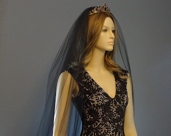 Black Bridal Illusion Tulle Cathedral Veil: Modern Elegance at 120 Inches, Simple Cathedral Length Wedding Veil, Long Veil, Elegant Veil