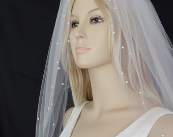 Wedding Veil with Pearls, Fingertip Length, Pearl Veil, White, Ivory, Off White, Wedding Veil, Pearls