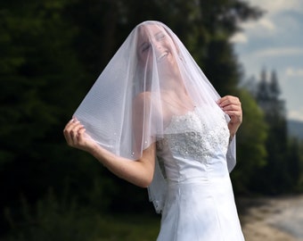 GIA | Crystal Edged Sheer Drop Veil, Soft English Net Veil, Soft Veil, Drop Style Veil, Elegant Wedding Veil, Blusher Veil, Wedding Veil