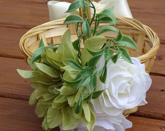 Country Flower Girl Basket, Ivory, Flower Girl Basket, Green, Rustic Wedding Basket, Wedding Basket, Rustic, Wedding,Rustic Flower Basket